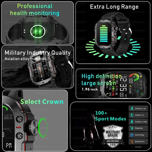 Smart Watch for Xiaomi Military GPS Tracker Men IP68 5ATM Outdoor Sports Fitness Tracker Health Monitor 1.96" BT Call Smartwatch LIGE SmartWatch Official Store