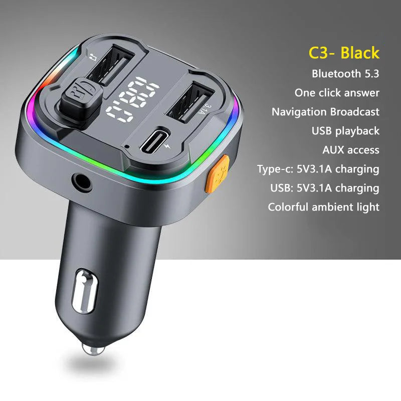 C1 Car Mp3 Player - Bluetooth 5.3 FM Transmitter Handsfree Car AUX Radio Modulator