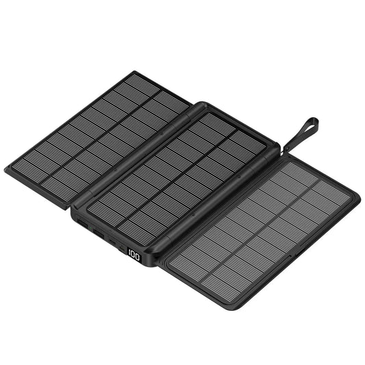 20000mAh Folding Solar Power Bank with 3 Solar Panel Qi Wireless