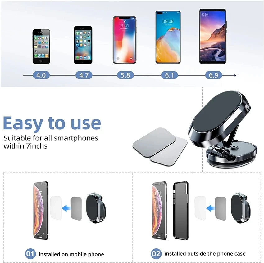 1080 Rotatable Magnetic Car Phone Holder Magnet Smartphone Support GPS