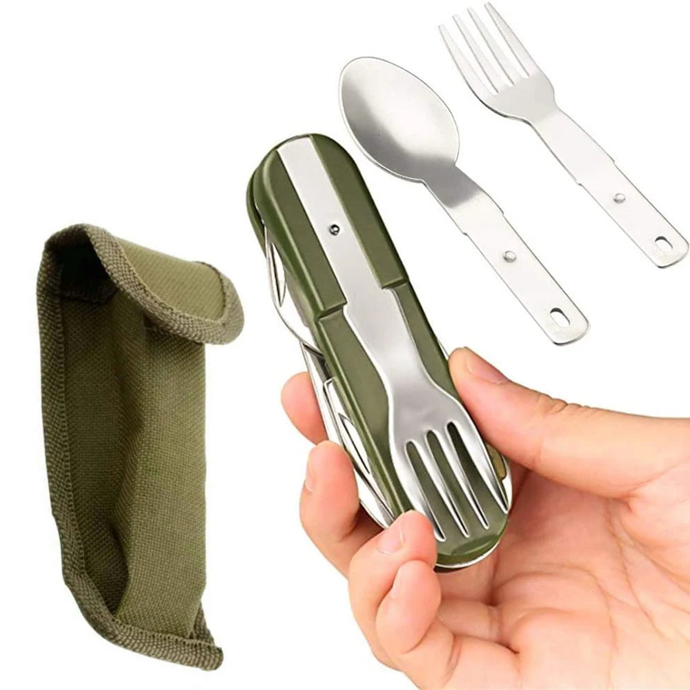 7 In 1 Camping Picnic Cutlery Knife Stainless Steel Fork Spoon Bottle