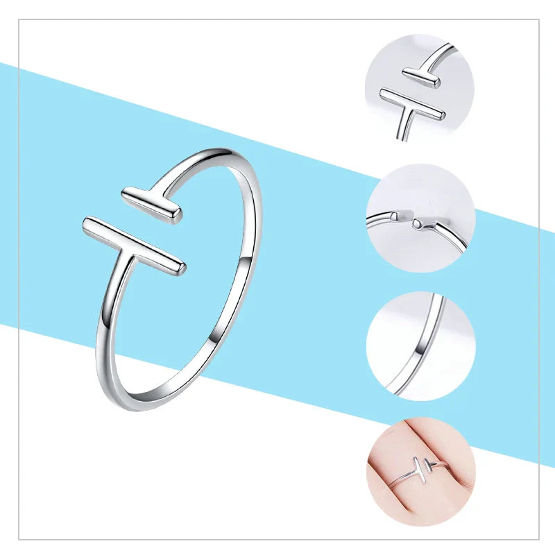 Adjustable Rings Real 925 Sterling Silver Stackable Engagement Zircon Open Size Rings For Women Jewelry
