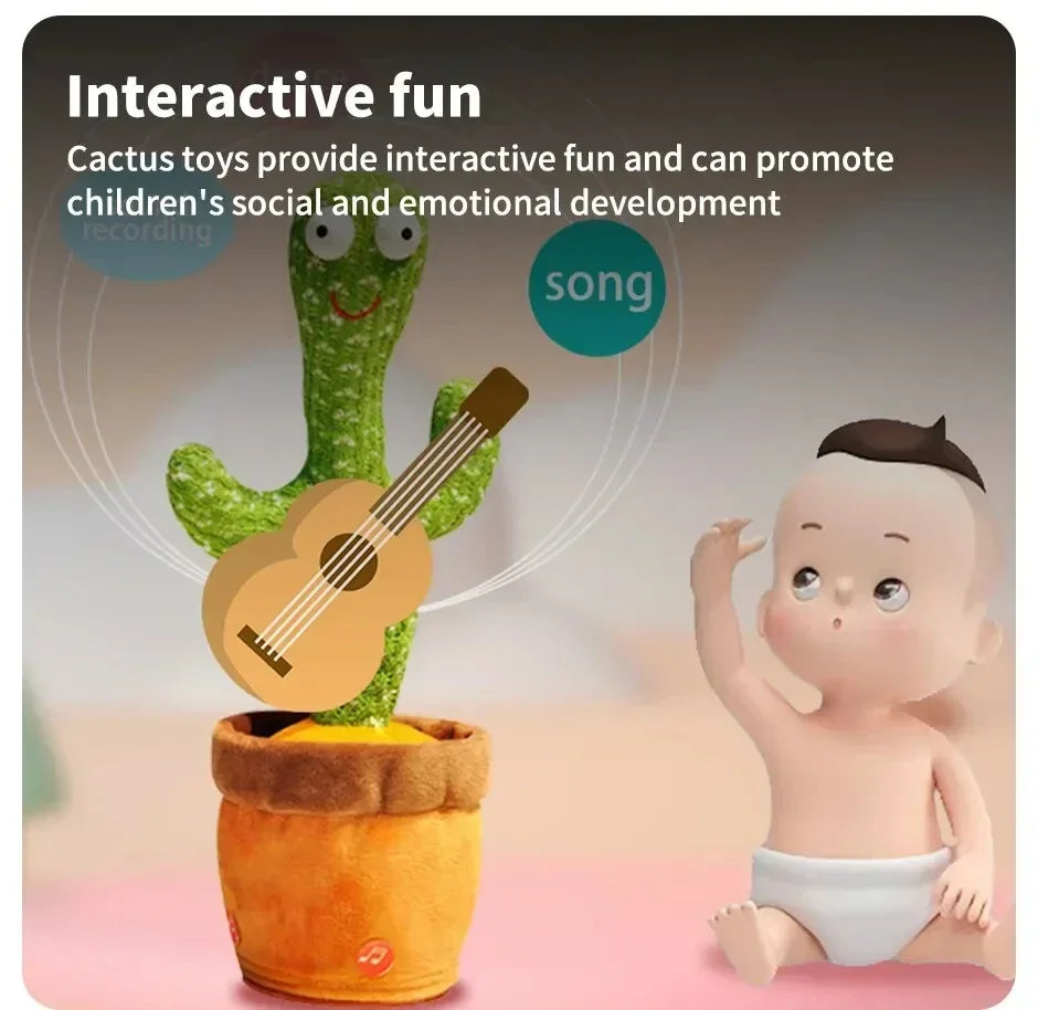 A talking cactus toy that can be charged, recorded, and repeated. Suitable for Spanish, English, and Arabic voice changer