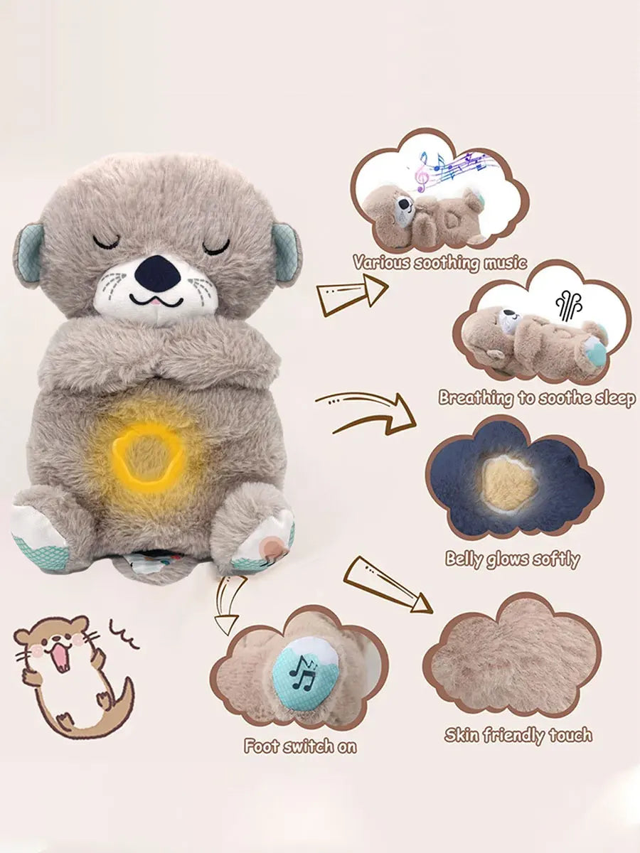 Baby Plush Doll Breathing Bear Soothing Sleep Playmate white Otter Toy Kids Music Sleeping Companion Sound Light Doll Toy Gift