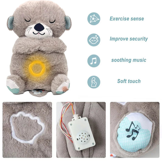 Baby Plush Doll Breathing Bear Soothing Sleep Playmate white Otter Toy Kids Music Sleeping Companion Sound Light Doll Toy Gift EPA Choice Store