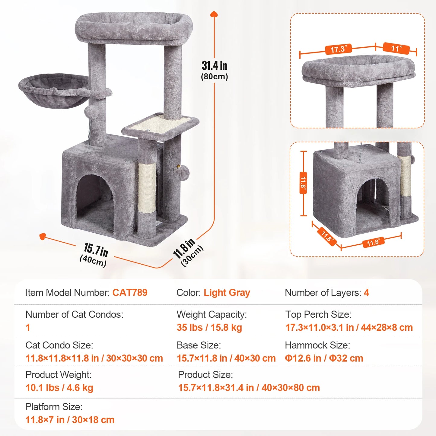 45.2" Cat Tower with Cat Condo Sisal Scratching Post