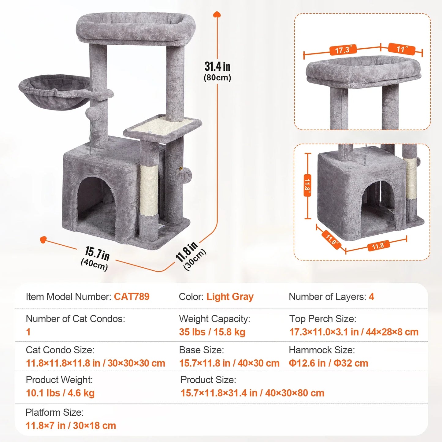 45.2" Cat Tower with Cat Condo Sisal Scratching Post