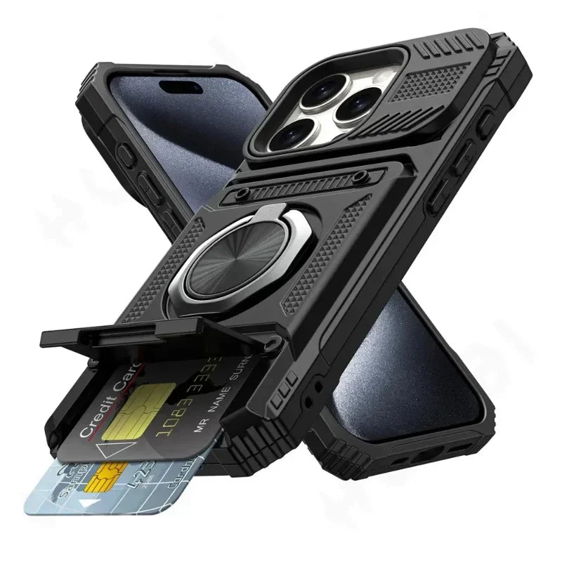 Case For iPhone Magnetic Rotated Ring Kickstand Heavy Duty Drop Protection Wallet Cover