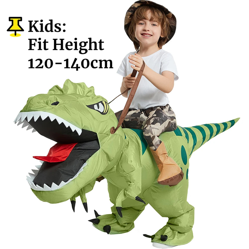 Inflatable Ride-On T-Rex Costume Blow-Up Dinosaur Suit for Halloween Cosplay Party Outfit Funny Animal Themed Dress-Up
