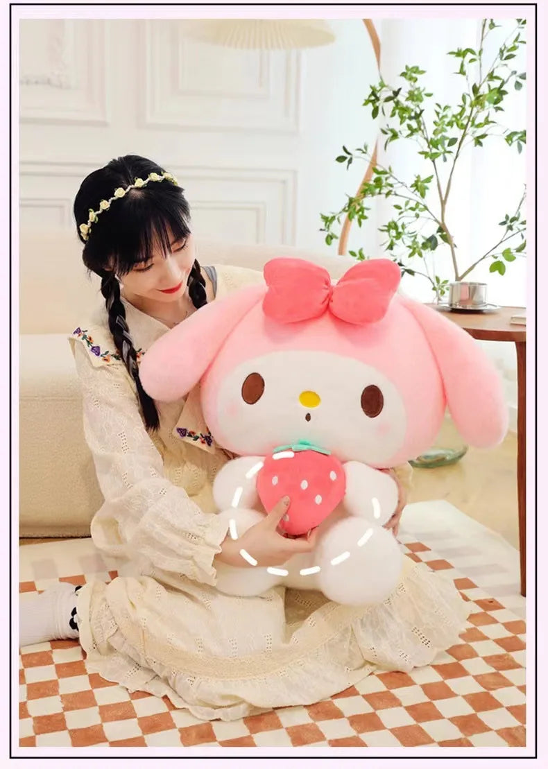 22/35cm Sanrio Strawberry Kuromi Pillow Plush Toy Girls Soft Stuffed Animal Toys Strawberry Melody Doll Gift