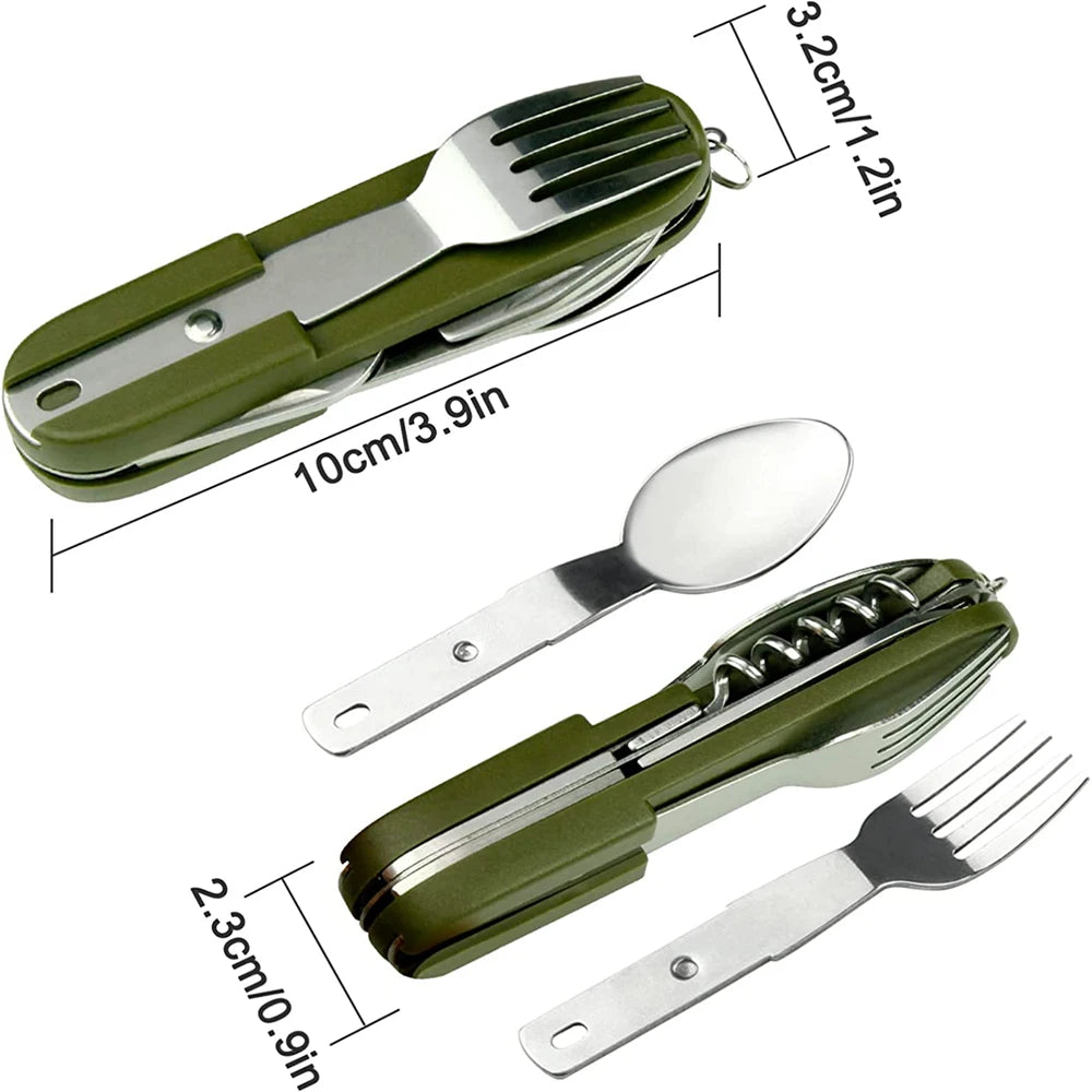 7 In 1 Camping Picnic Cutlery Knife Stainless Steel Fork Spoon Bottle