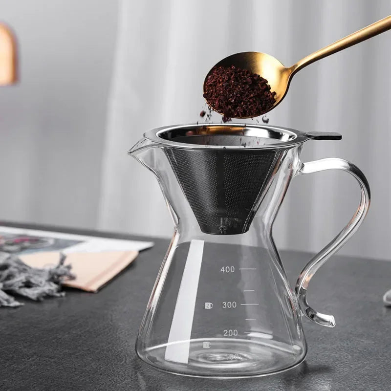 Reusable Double Layer Stainless Steel Coffee Filter with Stand Holder Pour Over Coffee Dripper Mesh Coffee Tea Filter Basket