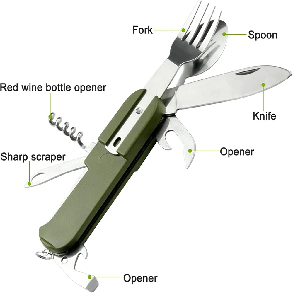 7 In 1 Camping Picnic Cutlery Knife Stainless Steel Fork Spoon Bottle