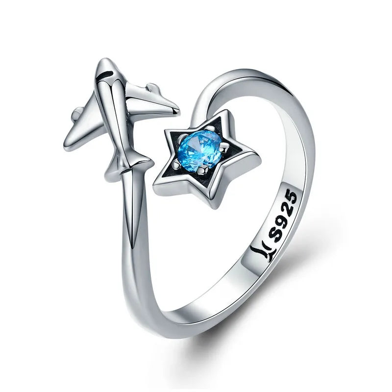 Adjustable Rings Real 925 Sterling Silver Stackable Engagement Zircon Open Size Rings For Women Jewelry