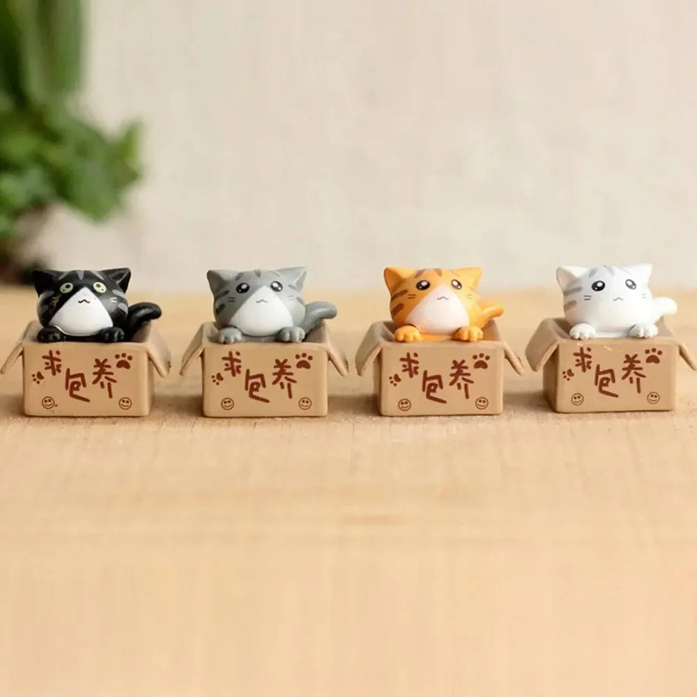 4pcs Mini Cat Ornament Garden Kitten Statue Gift For Kids Children
