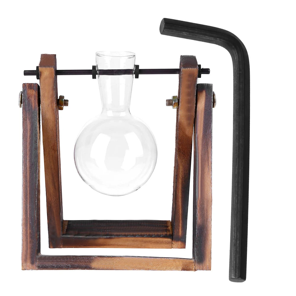 Glass and Wood Vase Planter Table Desktop