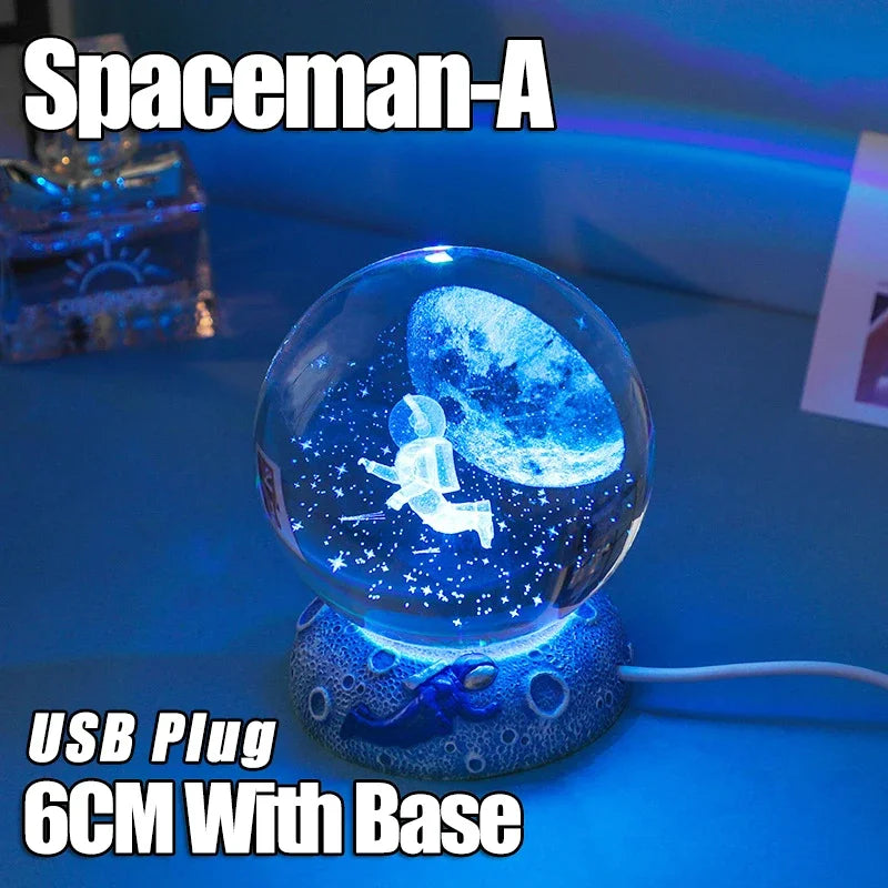 Crystal Ball Night Lights Glowing Sea Jellyfish Astronaut Table Lamp USB Atmosphere Lamp Table Decorations Kid Gifts Night Lamp