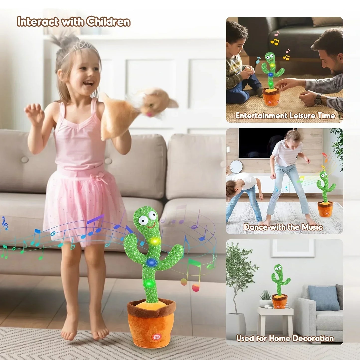 A talking cactus toy that can be charged, recorded, and repeated. Suitable for Spanish, English, and Arabic voice changer