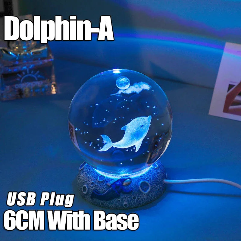 Crystal Ball Night Lights Glowing Sea Jellyfish Astronaut Table Lamp USB Atmosphere Lamp Table Decorations Kid Gifts Night Lamp