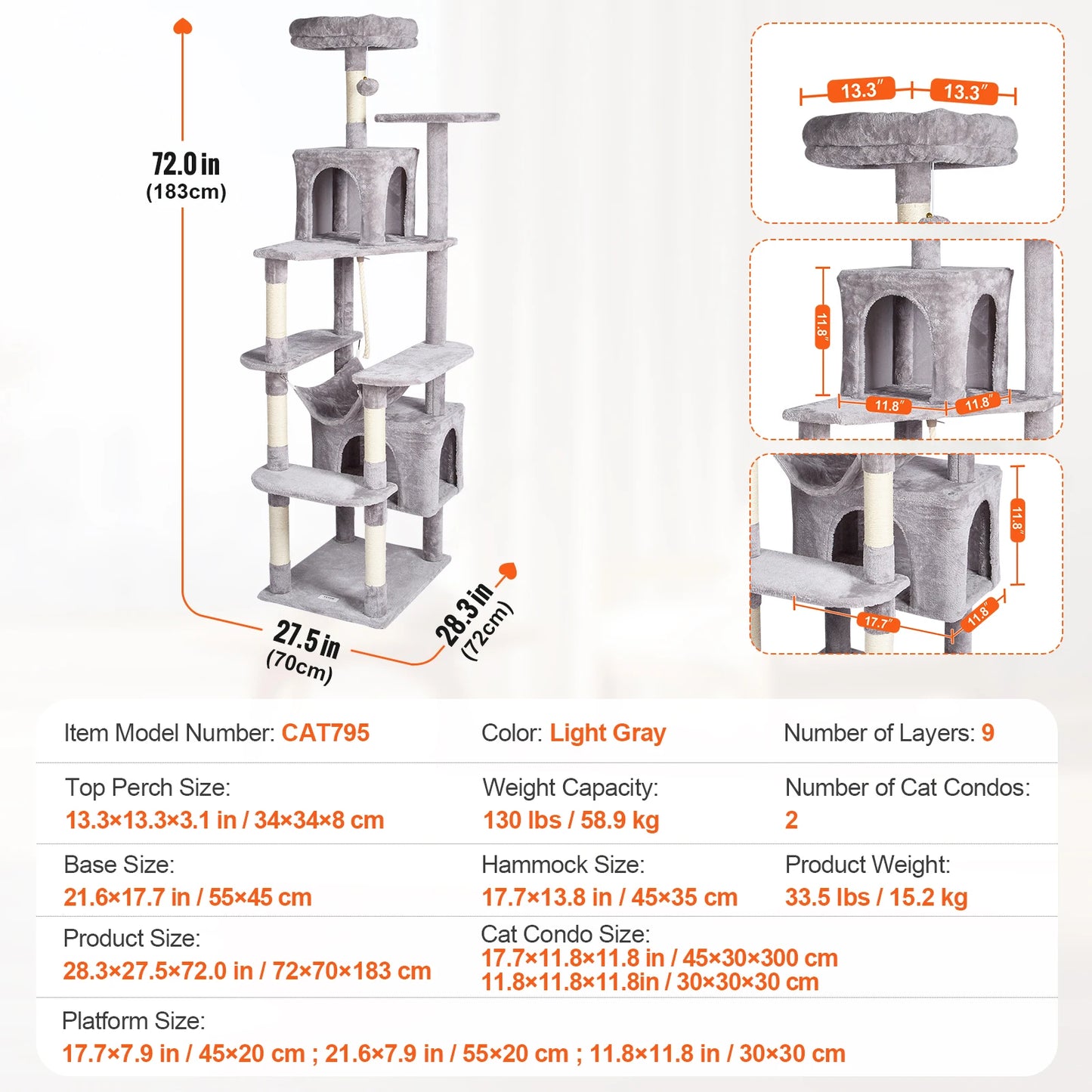 45.2" Cat Tower with Cat Condo Sisal Scratching Post