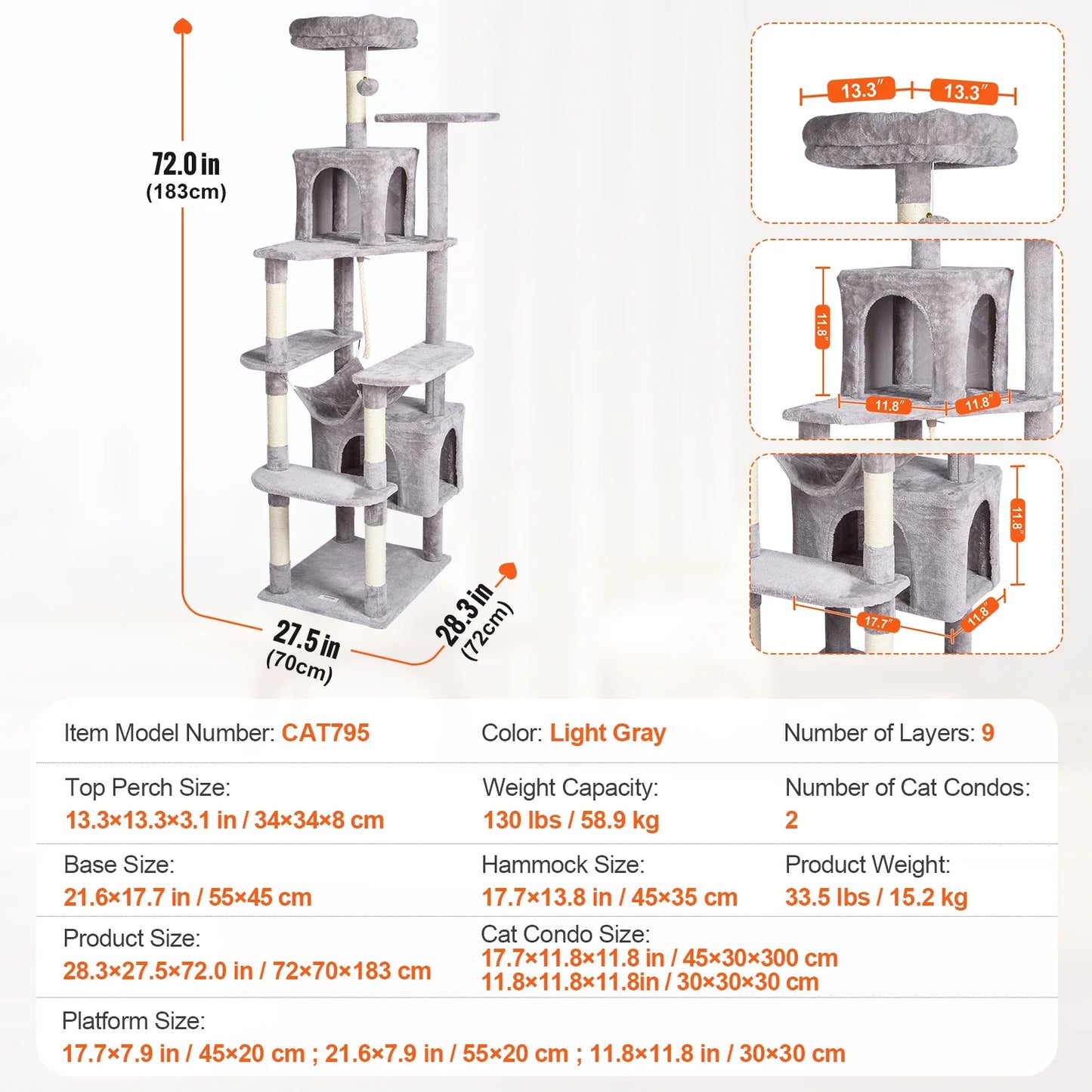 45.2" Cat Tower with Cat Condo Sisal Scratching Post