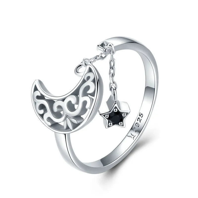 Adjustable Rings Real 925 Sterling Silver Stackable Engagement Zircon Open Size Rings For Women Jewelry