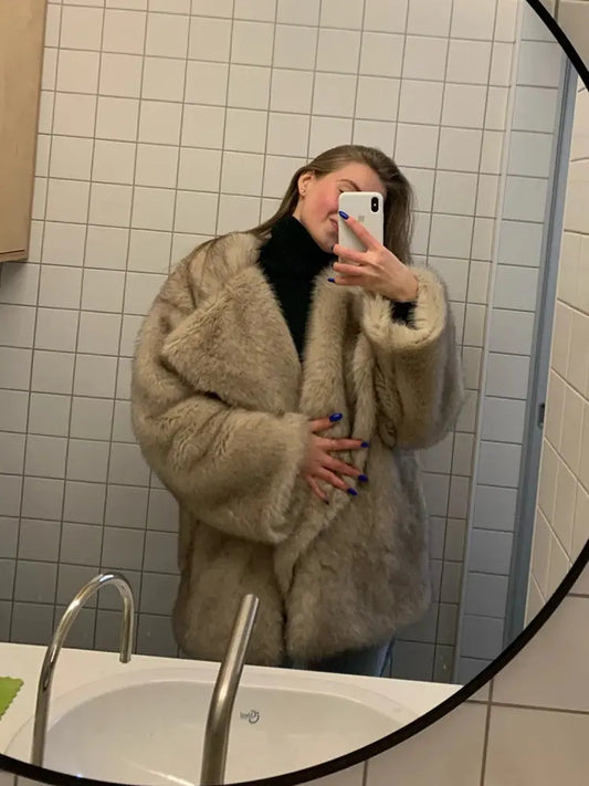 Neo Mint Luxury Brand Women Faux Fur Coat Animal Gradient Color 2024