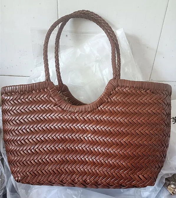 PU Leather Hand-woven Handbag 2 in 1 Single-shoulder Messenger