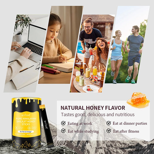【BIYODE】Shilajit Honey Sticks - 100% Pure Natural Energy Boost Stick - 1.76 Oz Stick