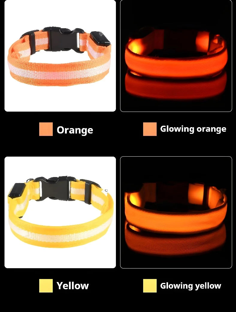 Dog Collar Nylon LED Night Safety Flashing Glow In The Dark Pet Dog Leash pet Dogs Luminous Fluorescent dog accessories collar