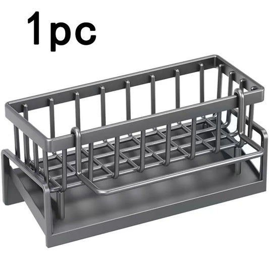 Stainless Steel Faucet Caddy - 2-Tier Sponge Holder for Kitchen Sink, Dish Soap & Scrubber Organizer, Drying Rack with Drain Tra