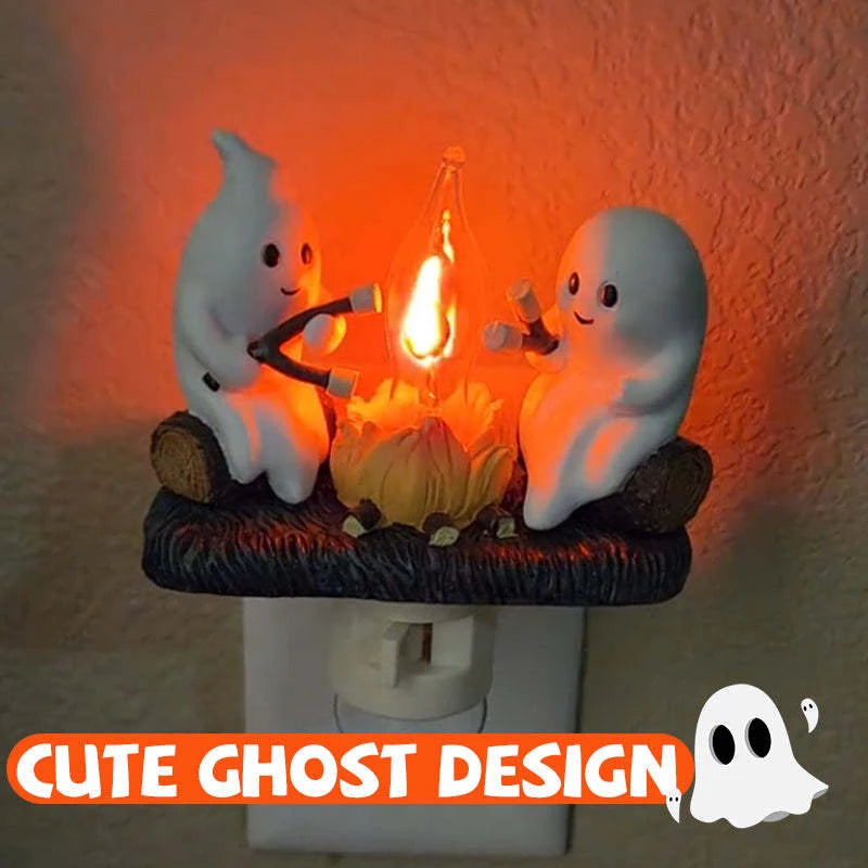 Cute Ghost Campfire Night Light Halloween Pumpkin Flickering Room