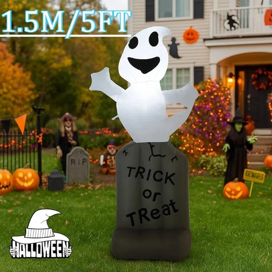 5FT Halloween Outdoor Holiday Decorations Black Bat on Tombstone Led Lights Lawn Inflatable Toys Family Outside Garden Decor