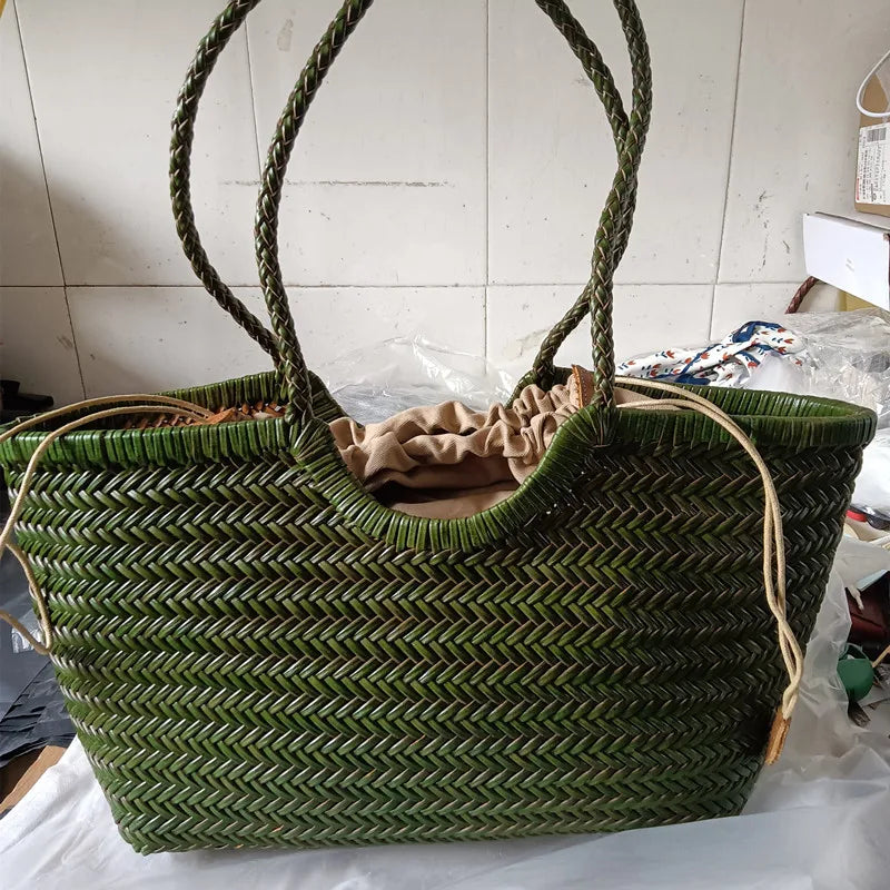 PU Leather Hand-woven Handbag 2 in 1 Single-shoulder Messenger