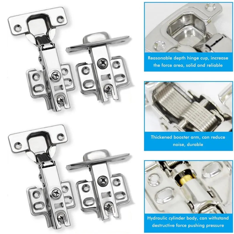 New 4/2/1Pc Stainless Steel Cabinet Door Hinges Hydraulic Damper