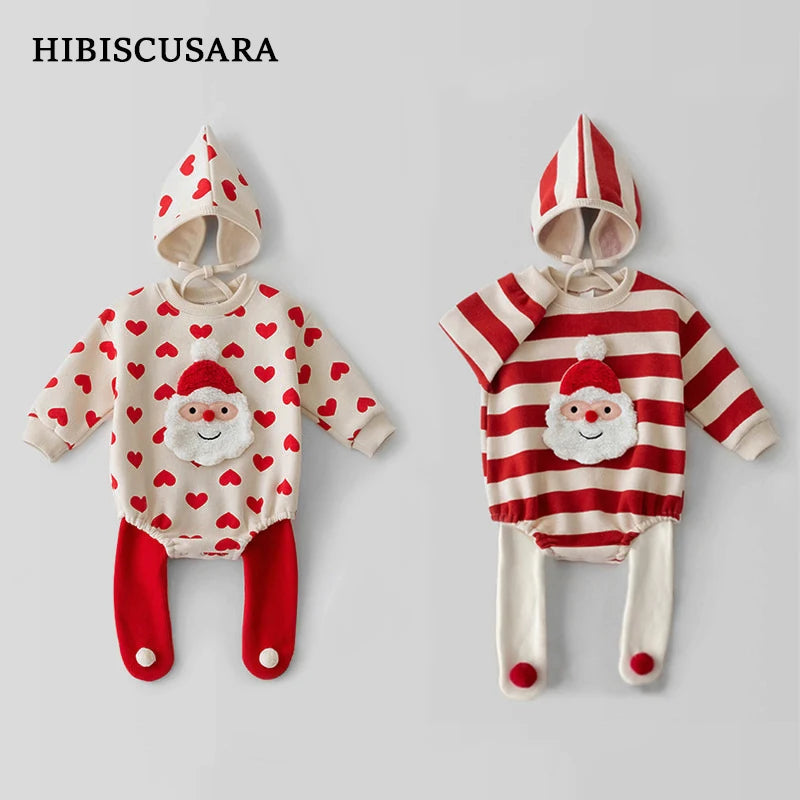 View details for Christmas Baby Sweater Santa Clause Long Sleeve Romper Hat Heart Red