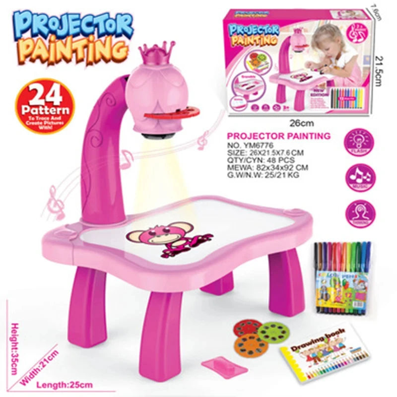 LED Projector Kids Painting Board Toys Art Painting Table Desk