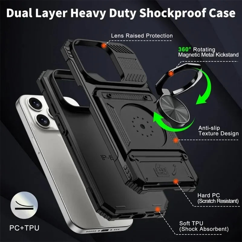 Case For iPhone Magnetic Rotated Ring Kickstand Heavy Duty Drop Protection Wallet Cover