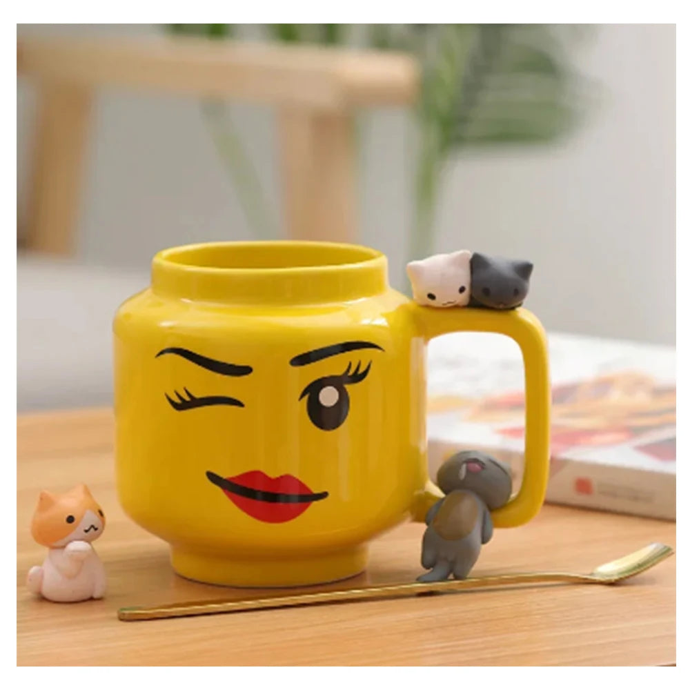 Cartoon Ceramic Mug Cup 250ML with Cute Impish Expression Figure Head