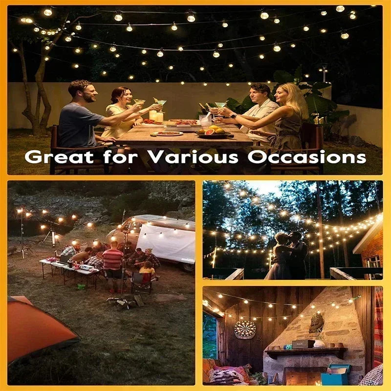 G40 Solar String Lights Outdoor Solar Globe String Bulb Patio Hanging Lights Waterproof Garden Pergola Bistro Deck Decor 8Mode