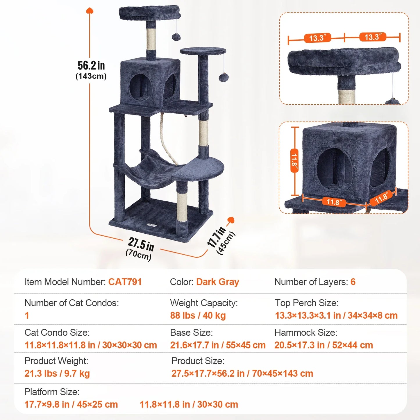 45.2" Cat Tower with Cat Condo Sisal Scratching Post