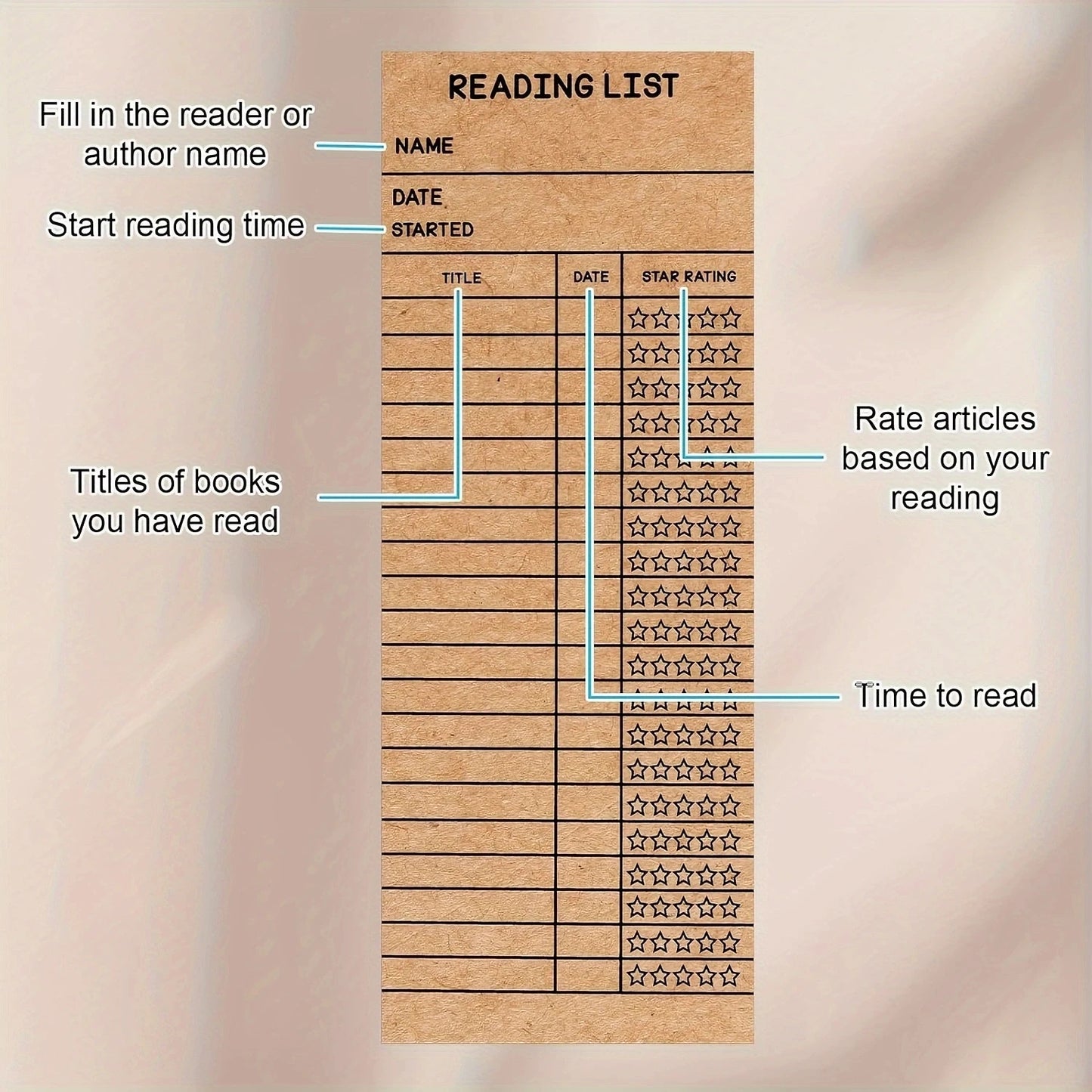 20/50 PCS Reading List Bookmark, 3 x 8 Inch Personal Library Cards, Reading Log Bookmark, Perfect Gift for Reading Lovers