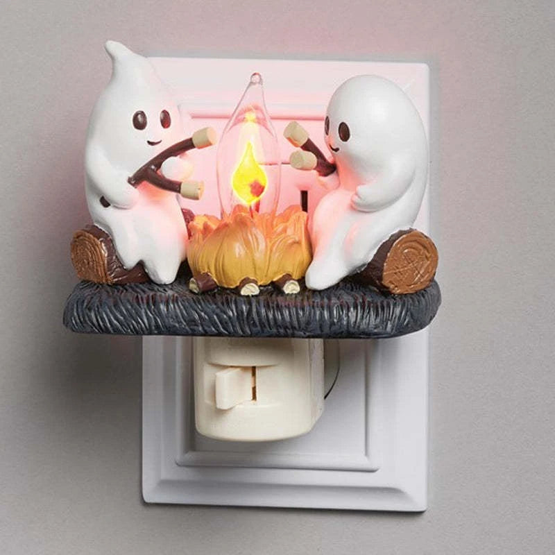 Cute Ghost Campfire Night Light Halloween Pumpkin Flickering Room