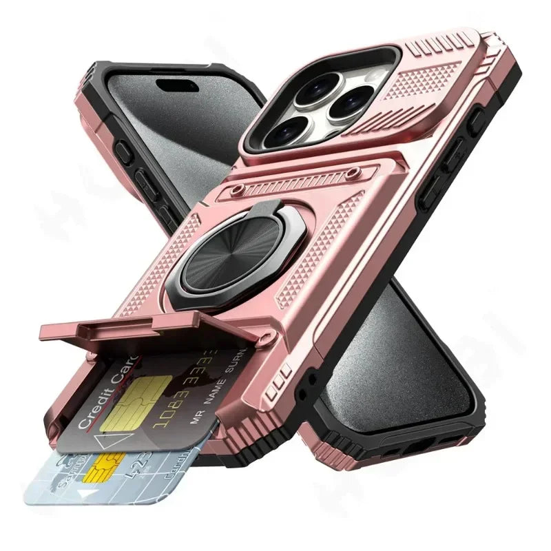 Case For iPhone Magnetic Rotated Ring Kickstand Heavy Duty Drop Protection Wallet Cover