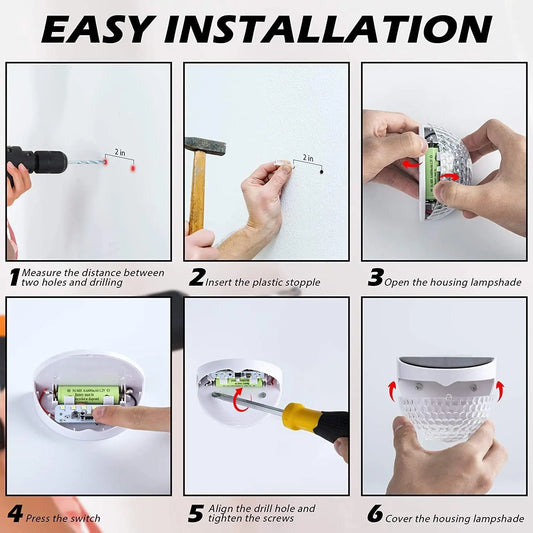 6PCS Solar Fence Lights Deck Lights Solar Wall Mount Outdoor Lamp White LED Lamp Lighting For Garden Home Patio Yard Camp Light