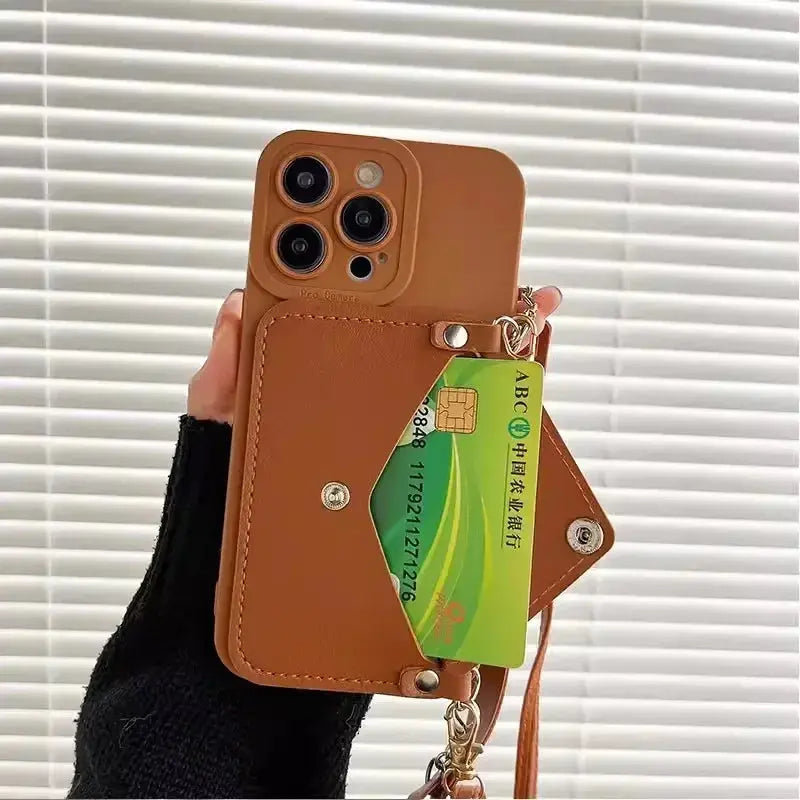 Phone Case with Card Holder and Lanyard - Trendy Crossbody Design