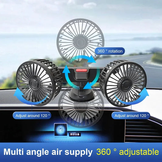 USB 5V Auto Ventilation Fan Dual Head Car Suction Cup Fan 360 Degree Rotation Adjustable 3 Speeds Car Electrical Appliances