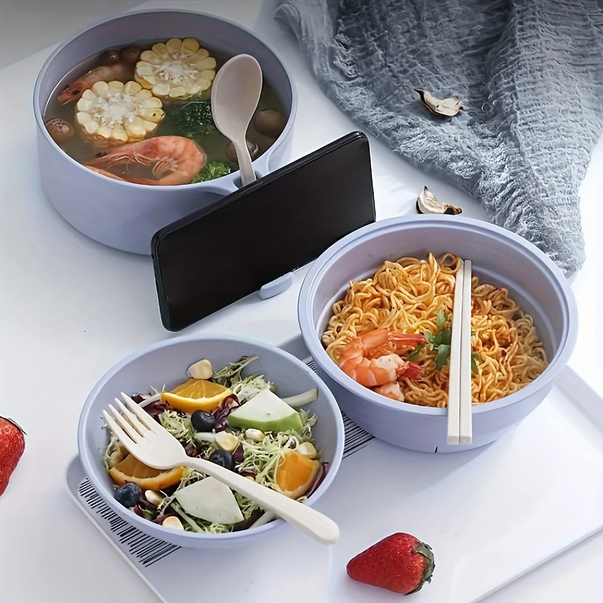 Microwave Ramen Bowl Cooker Set - Wheat Straw Instant Noodles Bowl