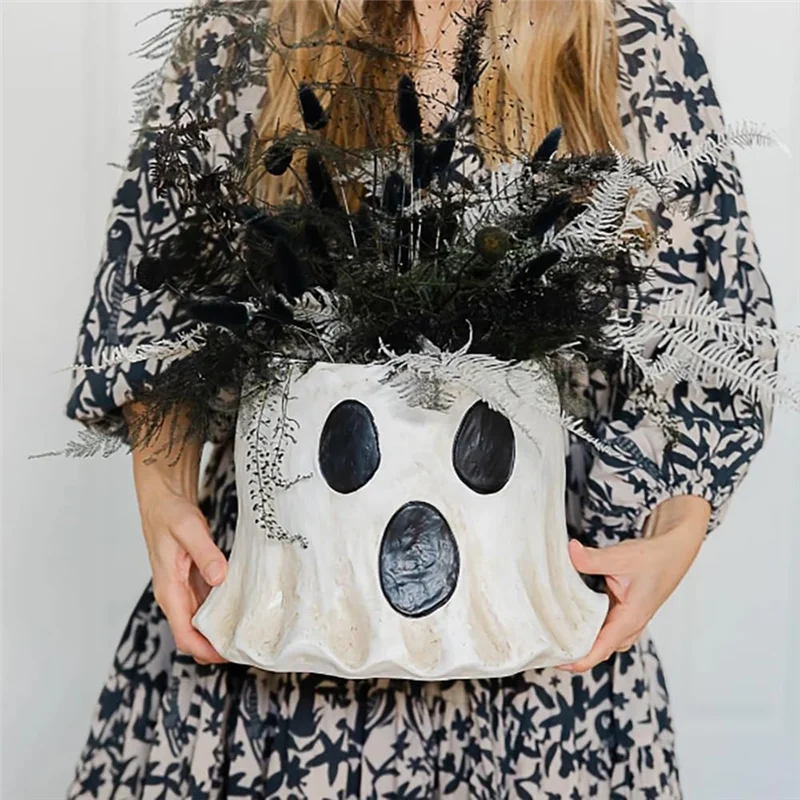 A95G Ghost Bucket Decor, Ghost Planter Pot, Ghost Bucket Vase, Halloween Ghost Bucket, Handmade Halloween Treat Buckets