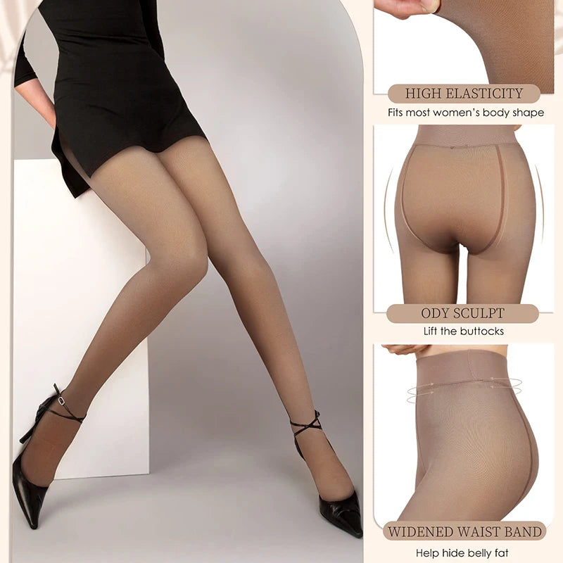 Kave 220G Fleece Lined Tights Women Fleece Translucent Leggings Winter